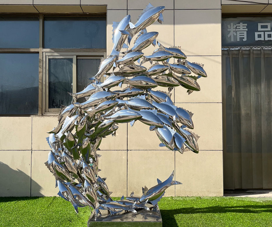 水景不锈钢鱼群雕塑